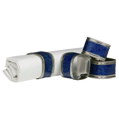 Orsina Sapphire Glitter Napkin Rings – Nickel-Plated Metal, Set of 4