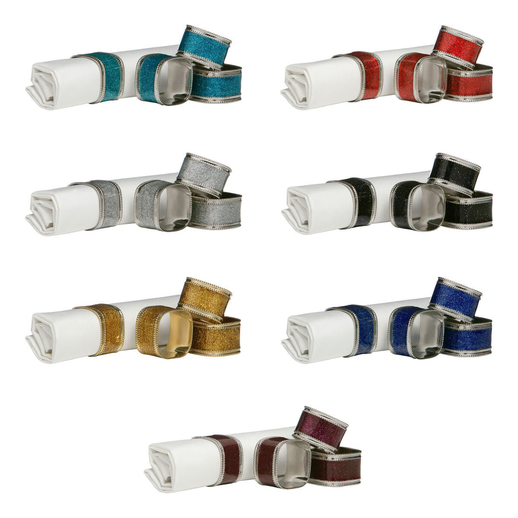 Orsina Sapphire Glitter Napkin Rings – Nickel-Plated Metal, Set of 4