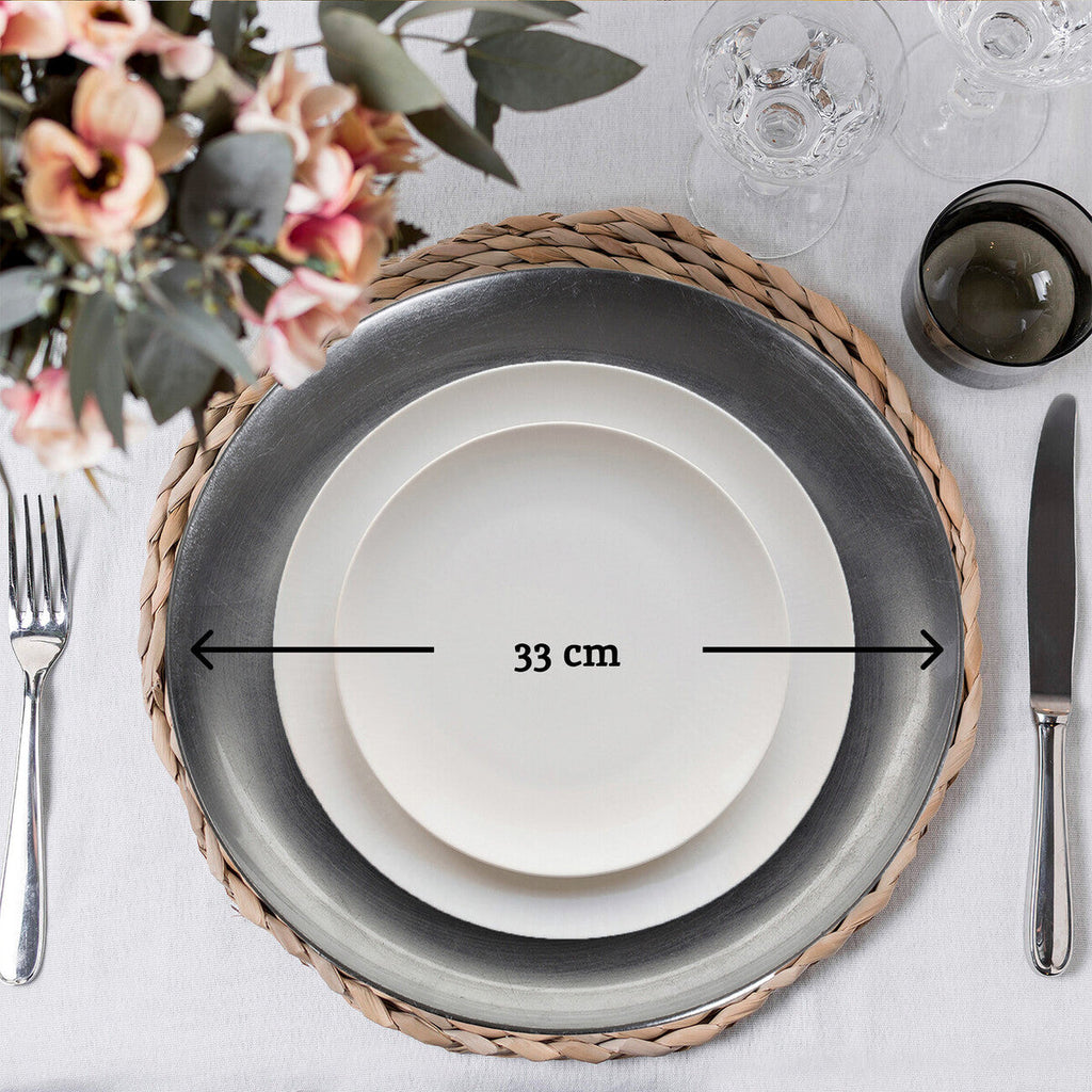 Orsina Paxton Silver Coupe Charger Plate – Modern Smooth Table Decor