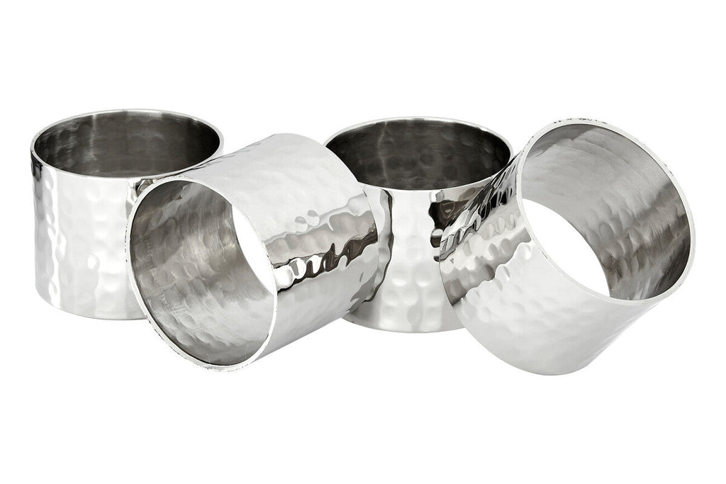 Orsina Silver Napkin Rings – Set of 4 Hammered Metal Table Decor