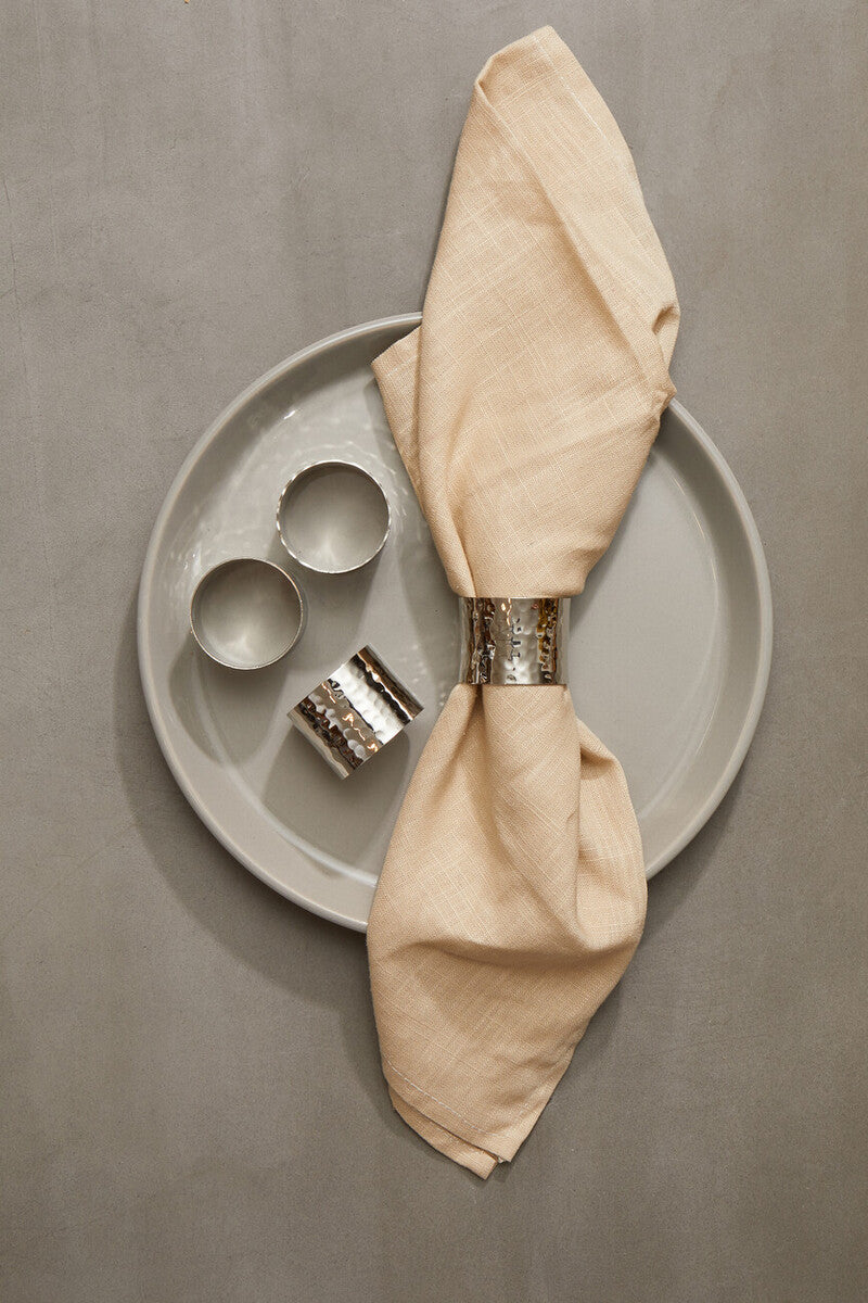 Orsina Silver Napkin Rings – Set of 4 Hammered Metal Table Decor