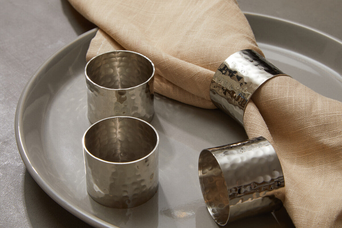 Orsina Silver Napkin Rings – Set of 4 Hammered Metal Table Decor