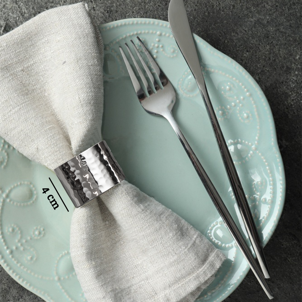 Orsina Silver Napkin Rings – Set of 4 Hammered Metal Table Decor