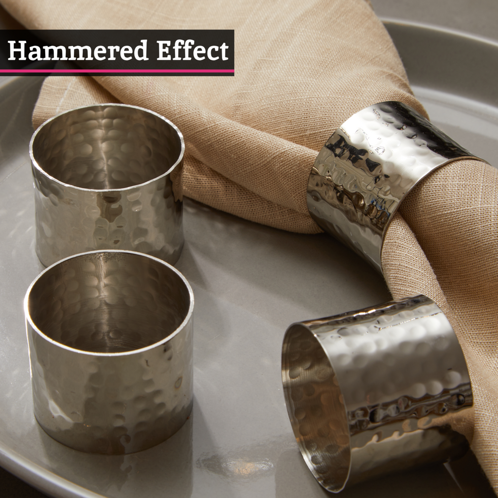 Orsina Silver Napkin Rings – Set of 4 Hammered Metal Table Decor