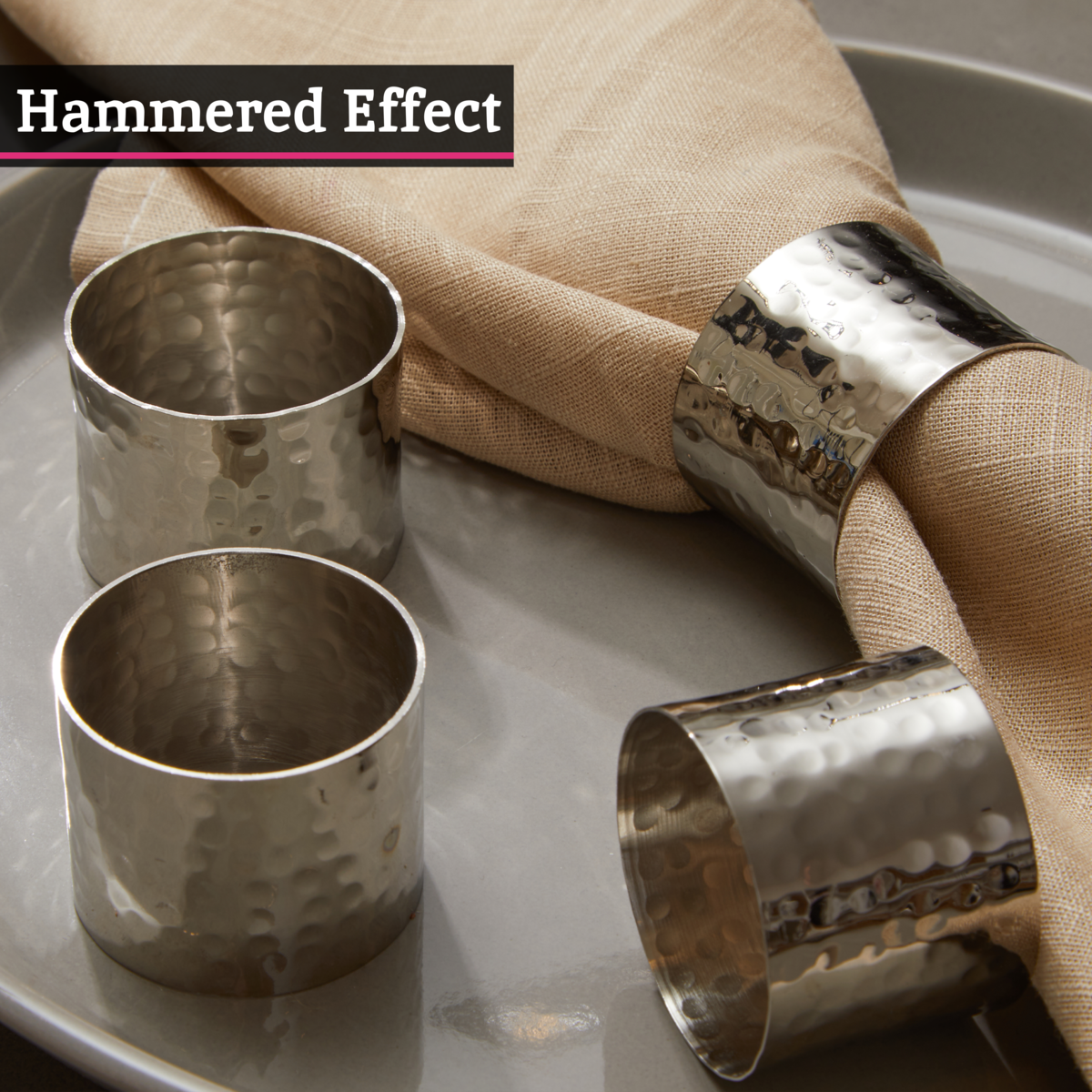 Orsina Silver Napkin Rings – Set of 4 Hammered Metal Table Decor
