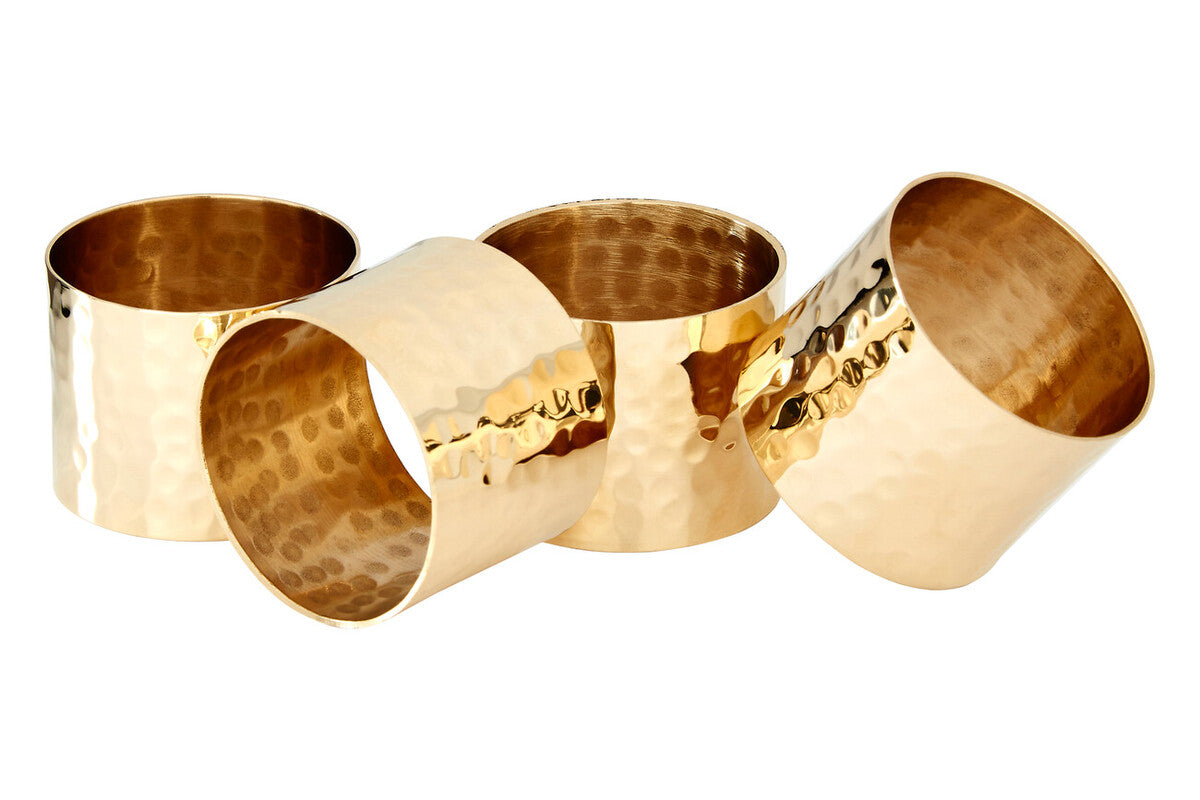 Orsina Hammered Brass Finish Napkin Rings - Set of 4 Table Accessories