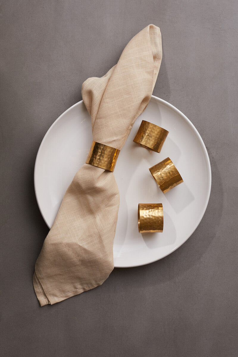 Orsina Hammered Brass Finish Napkin Rings - Set of 4 Table Accessories