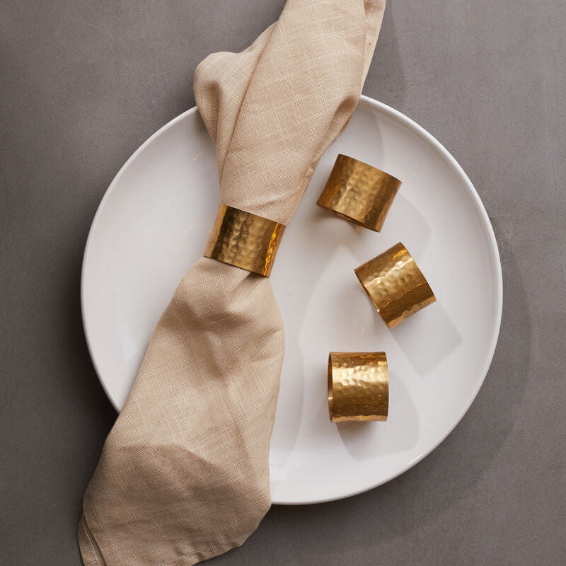 Orsina Hammered Brass Finish Napkin Rings - Set of 4 Table Accessories