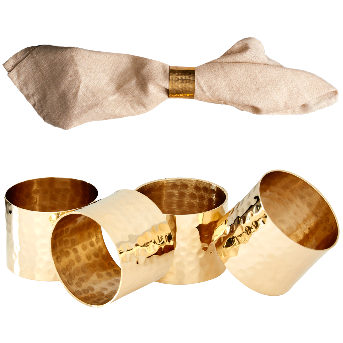 Orsina Hammered Brass Finish Napkin Rings - Set of 4 Table Accessories