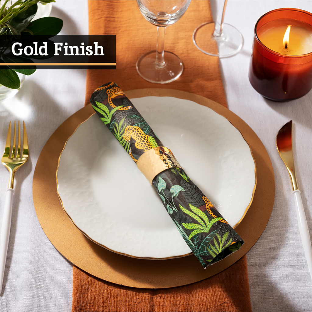 Orsina Hammered Brass Finish Napkin Rings - Set of 4 Table Accessories