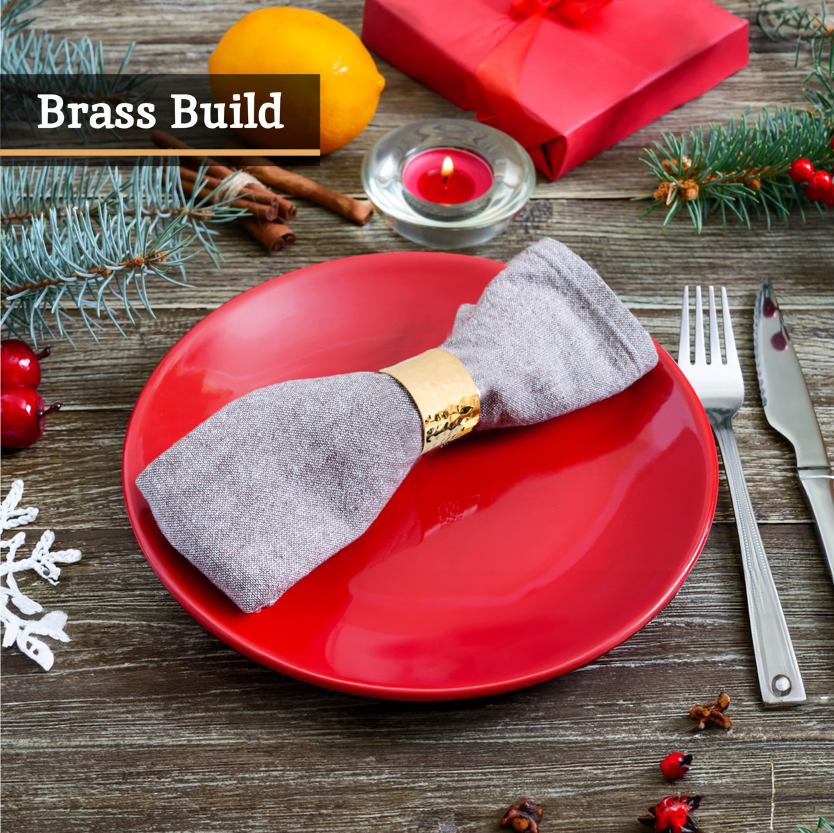 Orsina Hammered Brass Finish Napkin Rings - Set of 4 Table Accessories