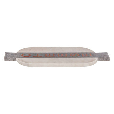 Orsina White and Grey Marble Cheeseboard with Copper Detail and Handles