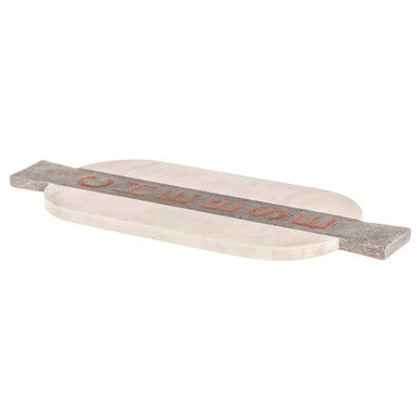 Orsina White and Grey Marble Cheeseboard with Copper Detail and Handles