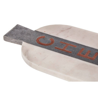 Orsina White and Grey Marble Cheeseboard with Copper Detail and Handles