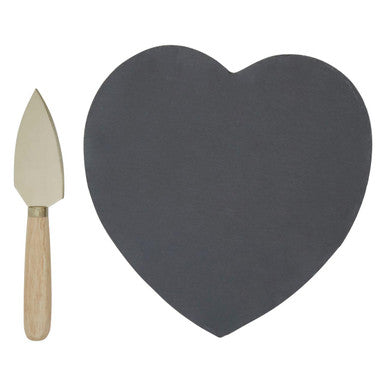 Orsina Heart Slate Cheese Board with Gold Knife – 2-Piece Serving Set