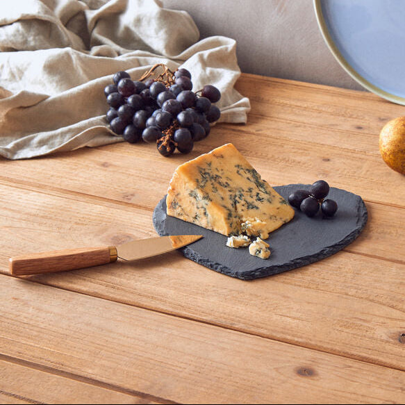 Orsina Heart Slate Cheese Board with Gold Knife – 2-Piece Serving Set