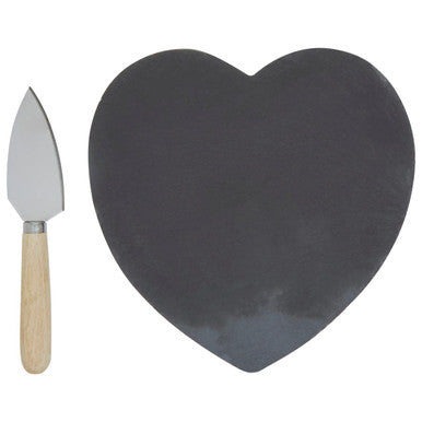 Orsina Heart Slate Cheese Board with Gold Knife – 2-Piece Serving Set