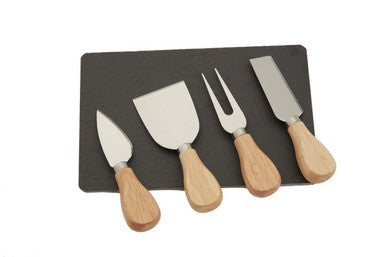 Orsina Slate Cheese Board and 4-Piece Stainless Steel Knife Set