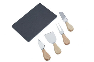 Orsina Slate Cheese Board and 4-Piece Stainless Steel Knife Set