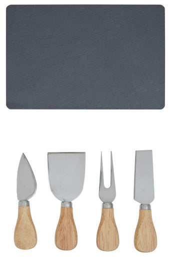 Orsina Slate Cheese Board and 4-Piece Stainless Steel Knife Set