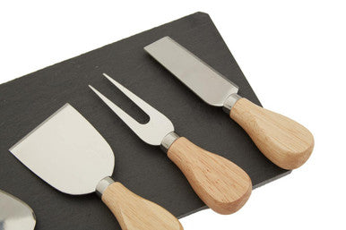 Orsina Slate Cheese Board and 4-Piece Stainless Steel Knife Set