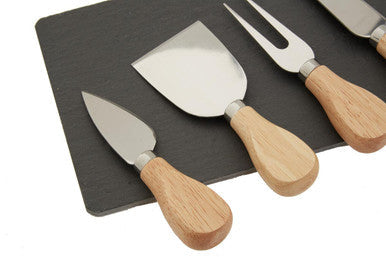 Orsina Slate Cheese Board and 4-Piece Stainless Steel Knife Set