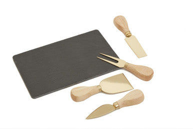 Orsina Carter Slate Cheese Board and 4-Piece Gold Knife Set