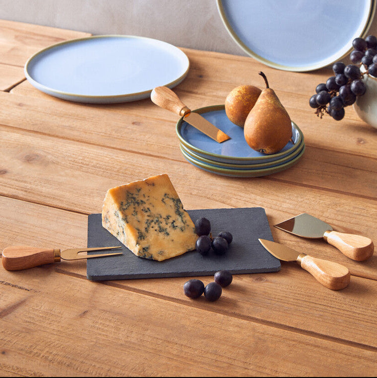 Orsina Carter Slate Cheese Board and 4-Piece Gold Knife Set