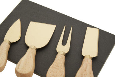 Orsina Carter Slate Cheese Board and 4-Piece Gold Knife Set