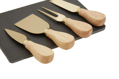 Orsina Carter Slate Cheese Board and 4-Piece Gold Knife Set