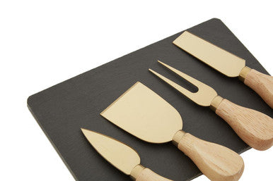 Orsina Carter Slate Cheese Board and 4-Piece Gold Knife Set