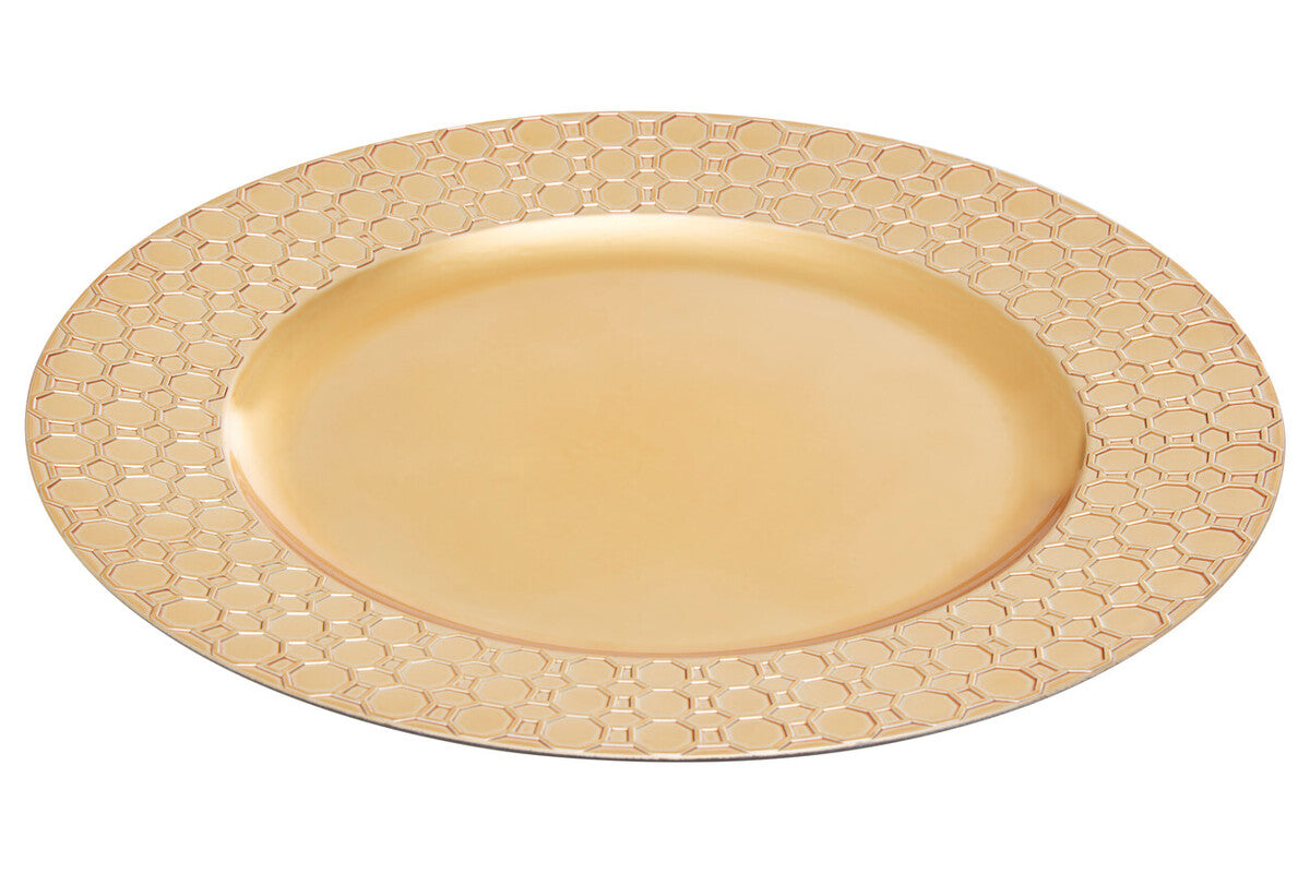 Orsina Gold Charger Plate – Octagon Pattern Rim Geometric Tableware