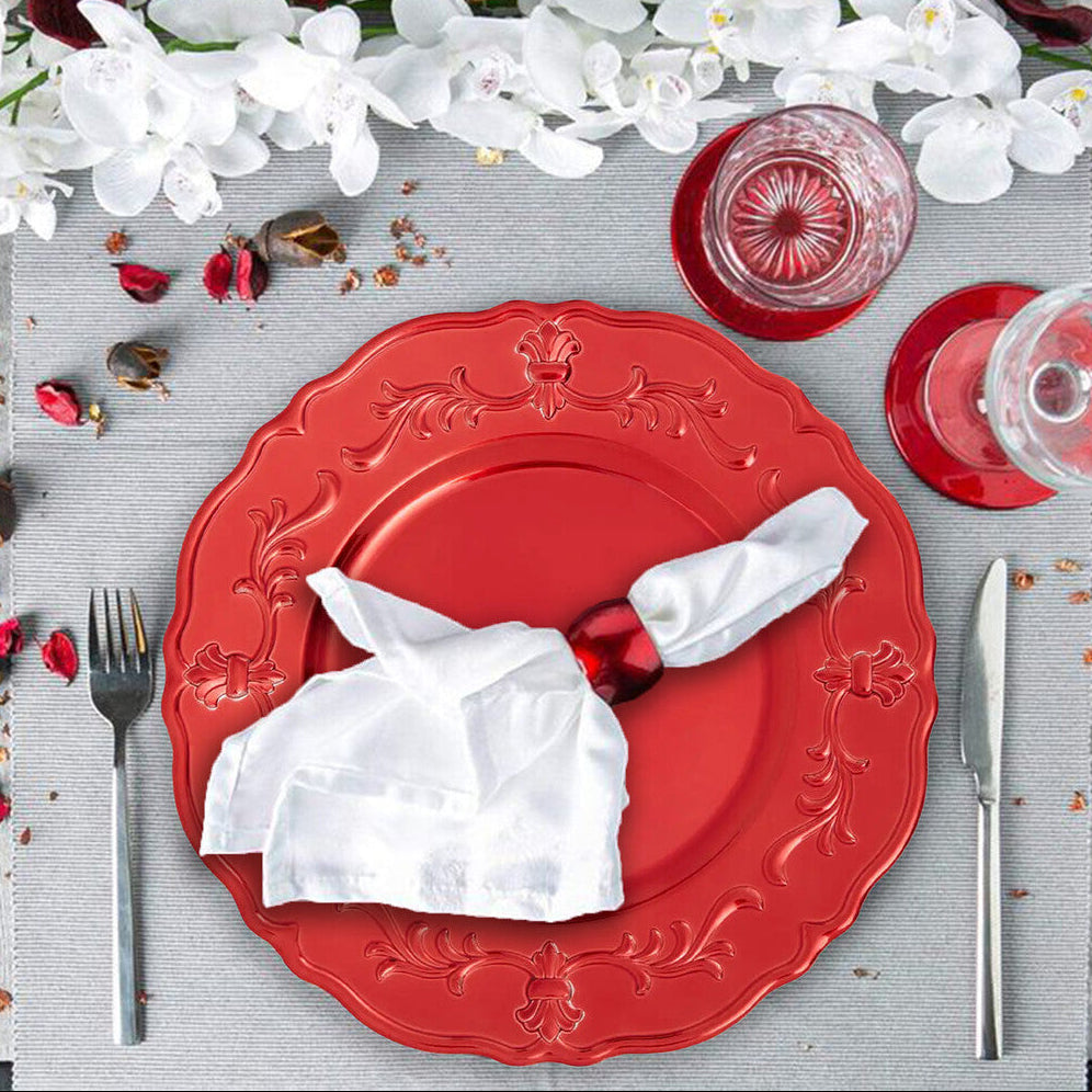 Orsina Dia Red Baroque Charger Plate – Scalloped Edge Dining Base