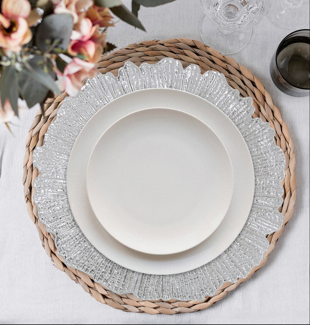 Orsina Reef Charger Plate – Silver Finish Textured Coastal Tableware