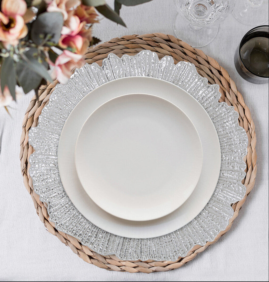 Orsina Reef Charger Plate – Silver Finish Textured Coastal Tableware