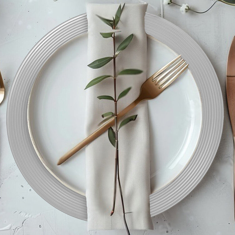 Orsina Dia Silver Ribbed Charger Plate – Round Metallic Table Setting