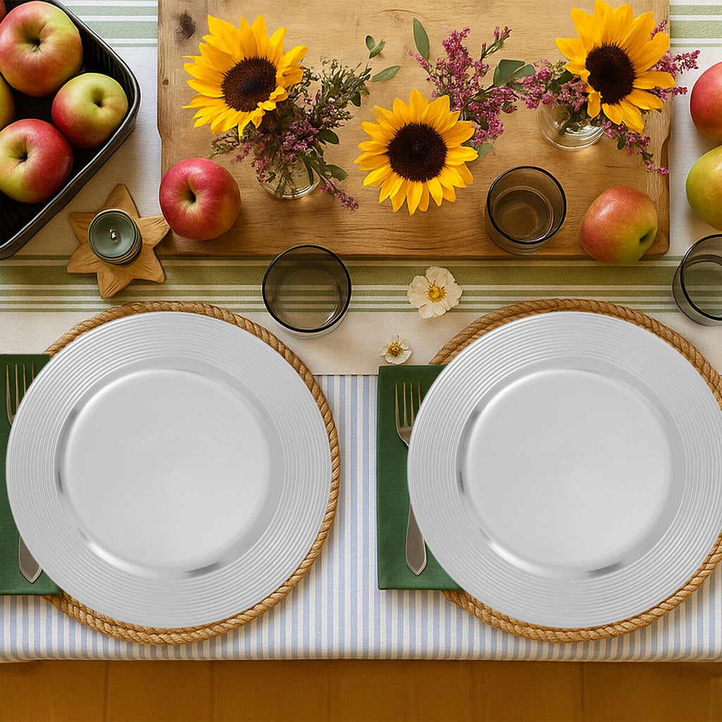 Orsina Dia Silver Ribbed Charger Plate – Round Metallic Table Setting