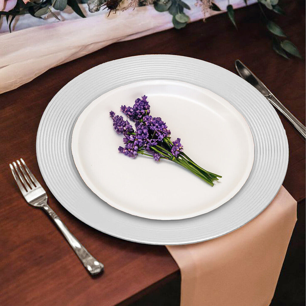 Orsina Dia Silver Ribbed Charger Plate – Round Metallic Table Setting