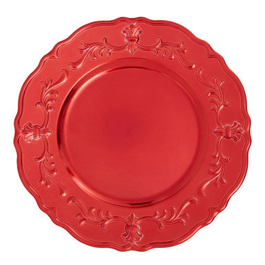 Orsina Dia Red Baroque Charger Plate – Scalloped Edge Dining Decor