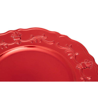 Orsina Dia Red Baroque Charger Plate – Scalloped Edge Dining Decor