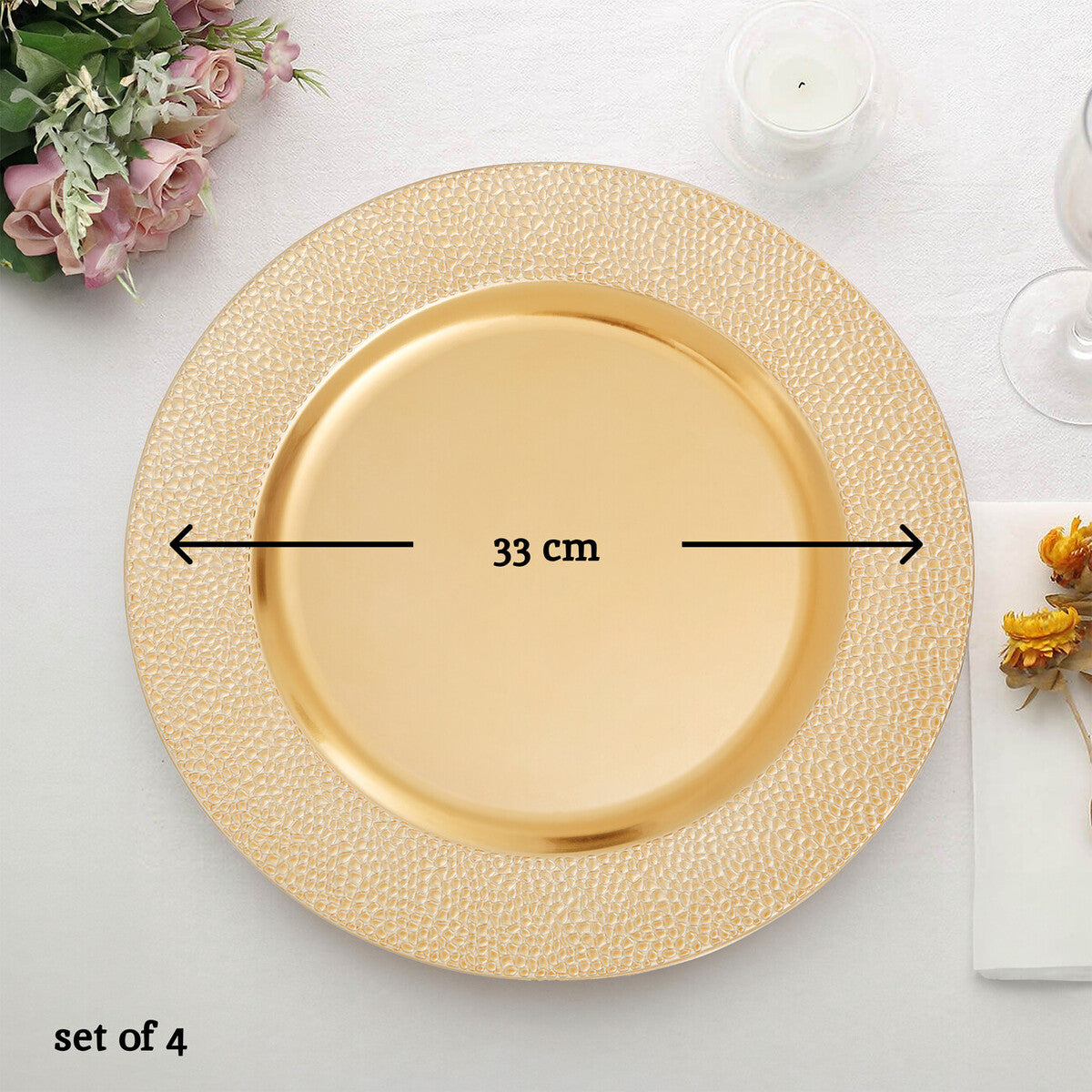 Orsina Gold Finish Pebble Effect Charger Plate for Formal Dining
