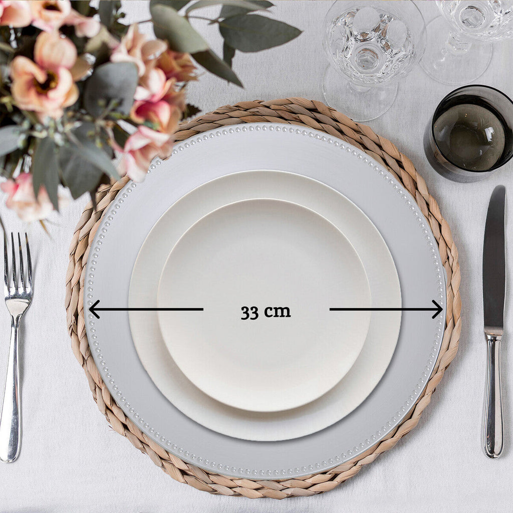 Orsina Silver Finish Dotted Charger Plate | Modern Metallic Tableware