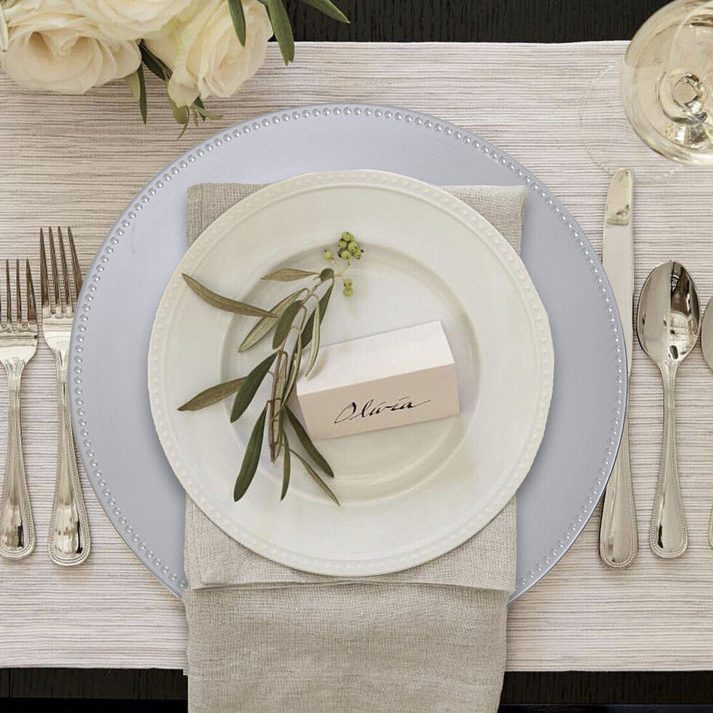 Orsina Silver Finish Dotted Charger Plate | Modern Metallic Tableware