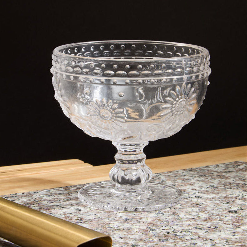Orsina Daisy Pressed Glass Sundae Dish – 300ml Floral Dessert Bowl
