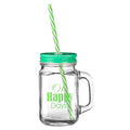 Orsina Square Mason Jar Mug | Clear Glass with Green Accent Handle