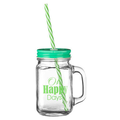 Orsina Square Mason Jar Mug | Clear Glass with Green Accent Handle