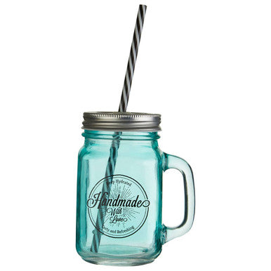 Orsina Square Mason Jar Mug with Lid and Straw – Blue Glass Cocktail Cup