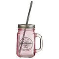 Orsina Pink Glass Square Mason Jar Mug with Handle and Screw Lid