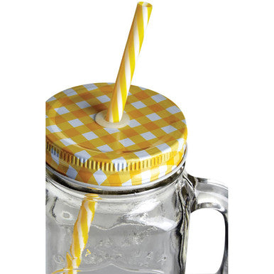 Orsina Mason Jar Mug – 16oz Square Glass Cup with Yellow Lid & Straw