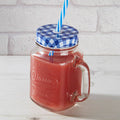Orsina Mason Jar Mug with Handle, Blue Gingham Lid and Straw – 1pc